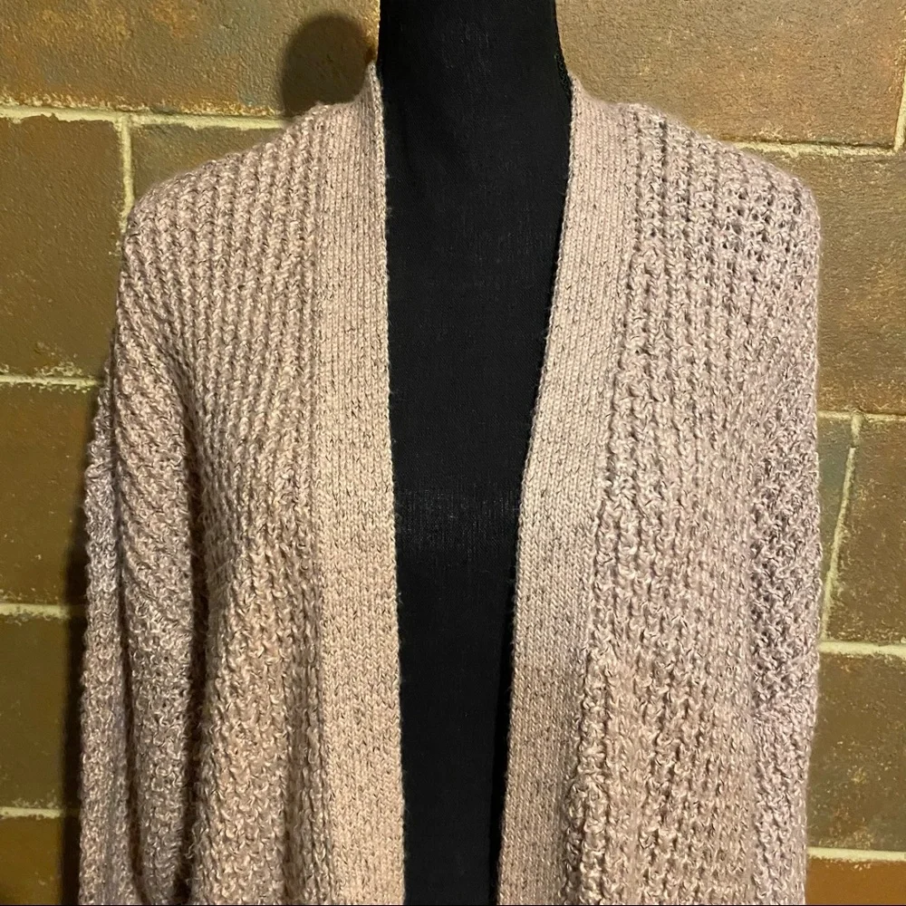 AEO Chunky Knit Long Duster Open Front Dusty Rose Pink Sweater Women's L Large - Picture 3 of 8